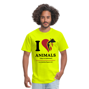 Men's Basic T-Shirt - I Love Animals - safety green