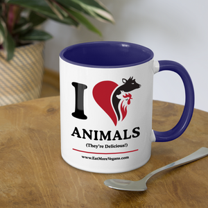 Coffee Mug - I Love Animals - white/cobalt blue